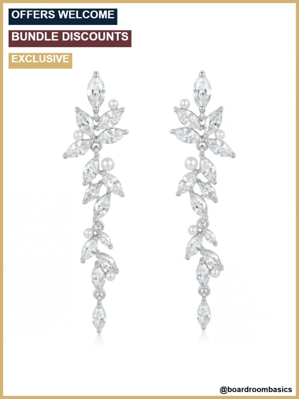 SWEETV Marquise Cubic Zirconia Dangle Earrings Silver Plated Bridal Drop
